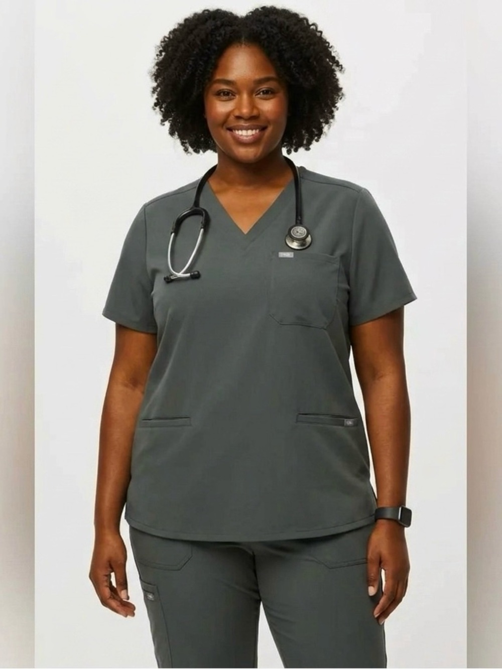 Women's V-Neck Medical Casma 3 Pockets Scrub Top in Bonsai PO # 4888